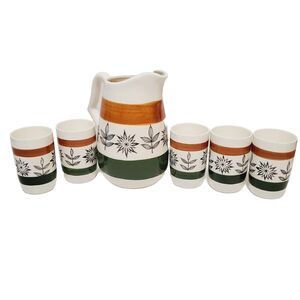 VTG Royal Sealy 1950 MCM Hand-Painted Ceramic Pitcher Cups Juice Set Japan